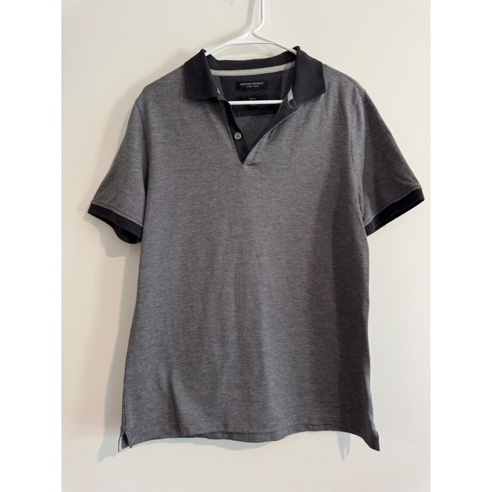 Banana Republic Luxury Touch Polo Mens Medium Grey Herringbone Slim Fit